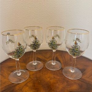 Festive Spode 8oz. Christmas Tree Wine Glasses Set of 4 Pristine Condition